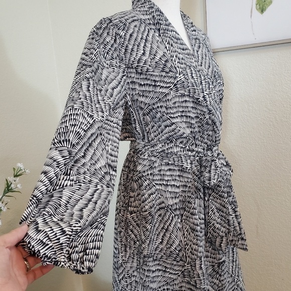 A New Day Black + White Wrap Midi Dress with Adjustable Tie Belt - Picture 6 of 12